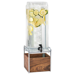 Cal-Mil 3703-3-46 3 Gallon Beverage Dispenser with Ice Chamber - Plastic with Walnut & Brass Base