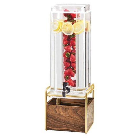 Cal-Mil 3703-3INF-46 3 Gallon Beverage Dispenser with Infusion Chamber - Plastic with Walnut & Brass Base