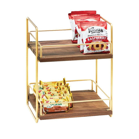 Cal-Mil 3704-2-46 Mid-Century Wood and Brass Two Tier Merchandiser