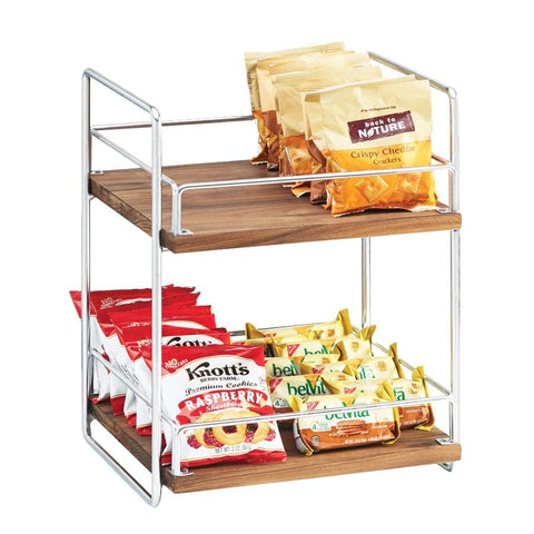 Cal-Mil 3704-2-49 Mid-Century Wood and Chrome Two Tier Merchandiser