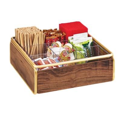 Cal-Mil 3707-46 Mid-Century 9 Compartment Wood Condiment Organizer with Brass Accents
