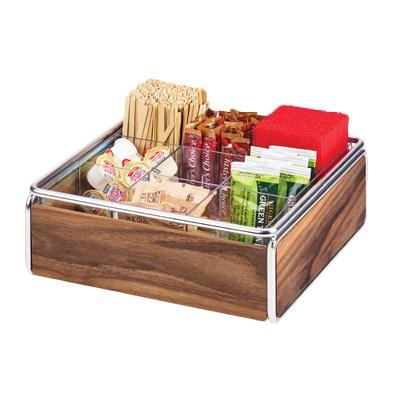 Cal-Mil 3707-49 Mid-Century 9 Compartment Wood Condiment Organizer with Chrome Accents