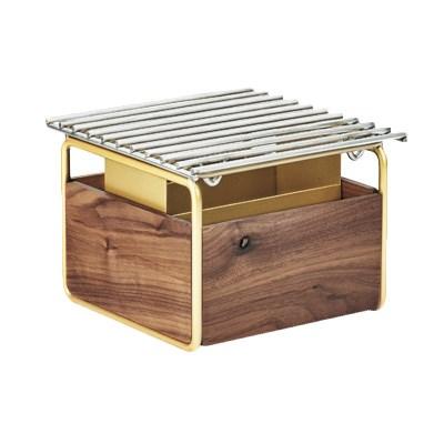 Cal-Mil 3711-46 Mid-Century Chafer Alternative with Wind Guard and Walnut and Brass Frame