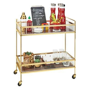 Cal-Mil 3719-46 Mid-Century Brass Beverage Cart with 2 Walnut Shelves