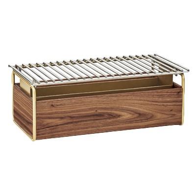 Cal-Mil 3722-46 Mid-Century Chafer Grill with Fuel Holder, Walnut/Brass