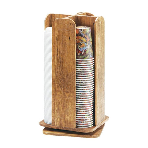 Cal-Mil 378-99 Revolving Cup & Lid Organizer with (4) 3.75" Sections, Reclaimed Wood