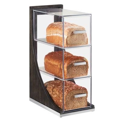 Cal-Mil 3815-87 3 Tier Vertical Bread Case with Wood Frame & Clear Acrylic Body, Dark Gray
