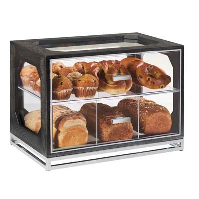 Cal-Mil 3820-87 Cinderwood 4 Drawer Bread Case with Oak Frame & Acrylic Windows, Dark Gray