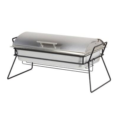Cal-Mil 4118 Stainless Steel Full Size Chafer with Lid / Black Wire Stand