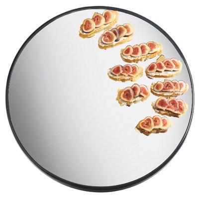 Cal-Mil RR240 24" Round Mirror Tray with Raised Black Rim, Glass