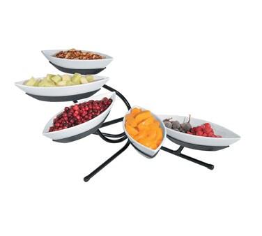 Cal-Mil SR303-13 Black Angled Tier Stand with Five Canoe Melamine Bowls