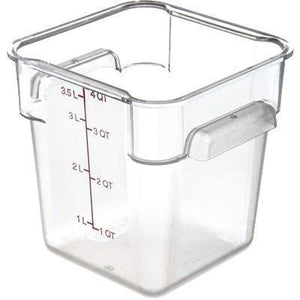 Carlisle 10721AF07 Storplus Allergen-Free 4 Qt. Clear Square Food Storage Container with Purple Gradations, Polycarbonate