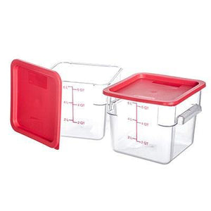 Carlisle 10722-207 Storplus 6 Qt. Clear Square Food Storage Container with Red Lid, Polycarbonate