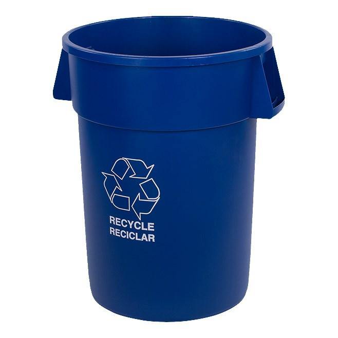 Carlisle 341044REC14 Bronco 44 Gallon Round No-Lid Recycling Trash Can, Blue