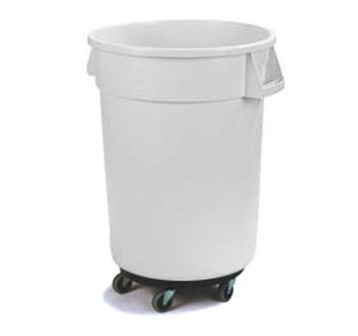 Carlisle 34113202 Bronco 32 Gallon Round Plastic Trash Can with Dolly, White