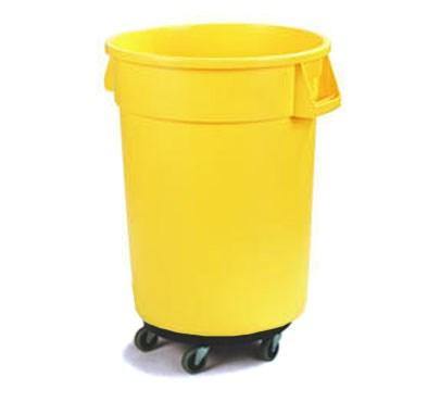 Carlisle 34113204 Bronco 32 Gallon Round Plastic Trash Can with Dolly, Yellow