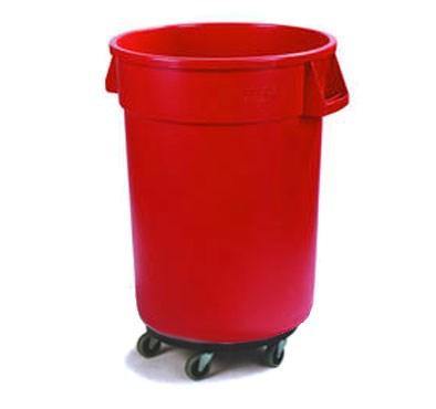 Carlisle 34113205 Bronco 32 Gallon Round Plastic Trash Can with Dolly, Red