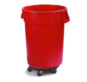 Carlisle 34113205 Bronco 32 Gallon Round Plastic Trash Can with Dolly, Red