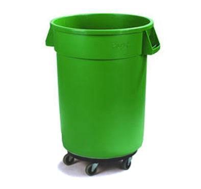 Carlisle 34113209 Bronco 32 Gallon Round Plastic Trash Can with Dolly, Green