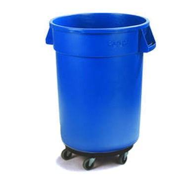 Carlisle 34113214 Bronco 32 Gallon Round Plastic Trash Can with Dolly, Blue