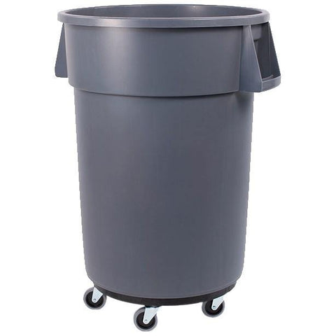 Carlisle 34114423 Bronco 44 Gallon Round Plastic Trash Can with Dolly, Gray