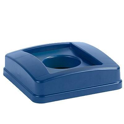 Carlisle 343527REC14 Centurian 23 Gallon Blue Square Recycling Bin Lid with Hole For Bottles / Cans