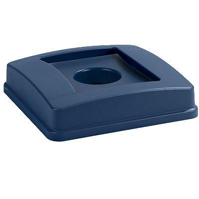 Carlisle 343936REC14 Centurian 35 Gallon Blue Square Recycling Bin Lid with Hole For Bottles / Cans