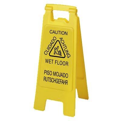 Carlisle 3690904 Wet Floor Safety Sign - 11x25" 2 Sided, Multi-Lingual, Polypropylene, Yellow
