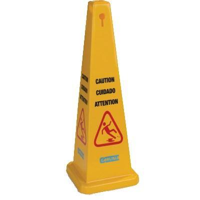 Carlisle 3694104 Caution" Cone Floor Sign - 13-1/2" X 36" Triangular, Polypropylene, Yellow