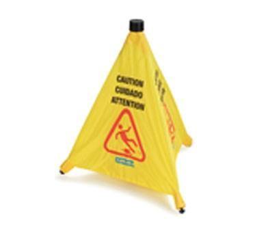 Carlisle 3694204 Caution" Pop-Up Cone Floor Sign - 18x20" Multi-Lingual, Nylon, Yellow