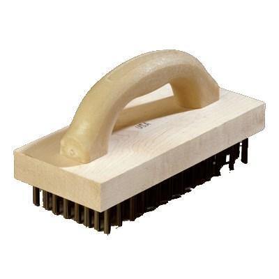Carlisle 4067600 9 3/8" X 3-3/4" Wooden Butcher Block Brush with Steel Bristles and Handle