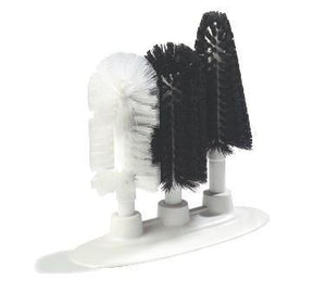 Carlisle 4150600 9-1/2" Triple Glass Washer with Polyester Bristles, (2) Black & (1) White