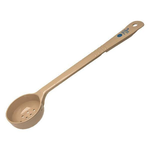 Carlisle 437106 Measure Misers 3 Oz. Beige Perforated Long Handle Portion Spoon with Blue Color Coding