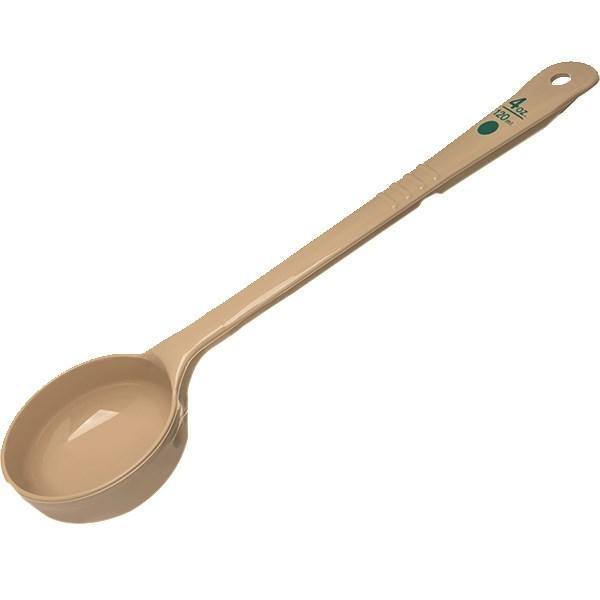 Carlisle 438006 Measure Misers 4 Oz. Beige Solid Long Handle Portion Spoon with Green Color Coding