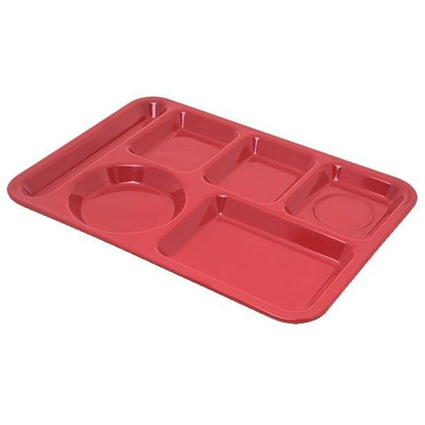 Carlisle 4398005 10" X 14" Red Heavy Weight Melamine Left Hand 6 Compartment Tray