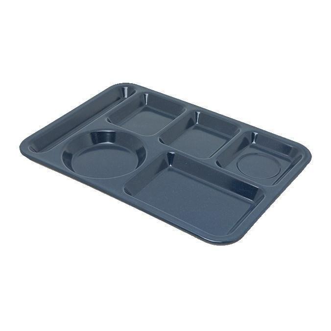 Carlisle 4398035 10" X 14" Cafe Blue Heavy Weight Melamine Left Hand 6 Compartment Tray