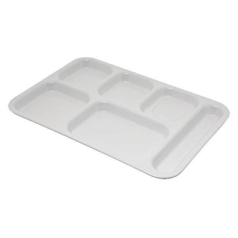Carlisle 4398802 10" X 14-1/2" White Heavy Weight Melamine Right Hand 6 Compartment Tray