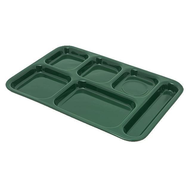 Carlisle 4398808 10" X 14-1/2" Forest Green Heavy Weight Melamine Right Hand 6 Compartment Tray
