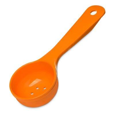 Carlisle 496324 Measure Misers 2.5 Oz. Orange Short Handle Perforated Portion Spoon