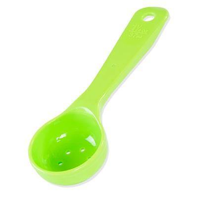 Carlisle 496575 Measure Misers 1.25 Oz. Lime Green Short Handle Perforated Portion Spoon