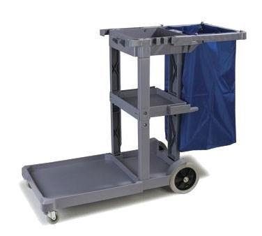 Carlisle JC1945L23 Janitor Cart with 3 Shelves, Gray/Blue