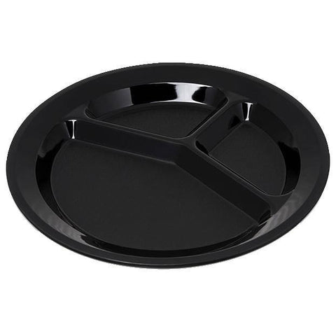 Carlisle PCD21103 11" Plastic Dinner Plate with 3 Compartments, Black