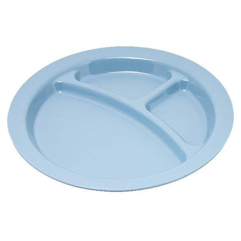 Carlisle PCD22059 9" Plastic Dinner Plate with 3 Compartments, Slate Blue