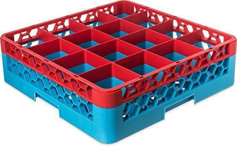 Carlisle RG16-1C410 Opticlean 16 Compartments Red Color-Coded Glass Rack with 1 Extender