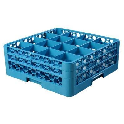 Carlisle RG16-214 Opticlean 16 Compartments Blue Color-Coded Glass Rack with 2 Extenders