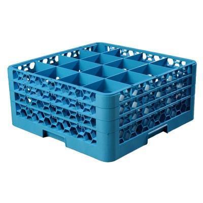 Carlisle RG16-314 Opticlean 16 Compartments Blue Color-Coded Glass Rack with 3 Extenders