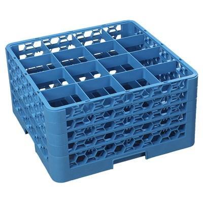 Carlisle RG16-414 Opticlean 16 Compartments Blue Color-Coded Glass Rack with 4 Extenders