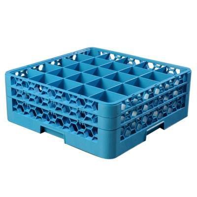 Carlisle RG25-214 Opticlean 25 Compartments Blue Glass Rack with 2 Extenders