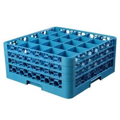 Carlisle RG25-314 Opticlean 25 Compartments Blue Glass Rack with 3 Extenders
