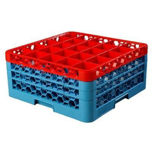 Carlisle RG25-3C410 Opticlean 25 Compartments Red Color-Coded Glass Rack with 3 Extenders